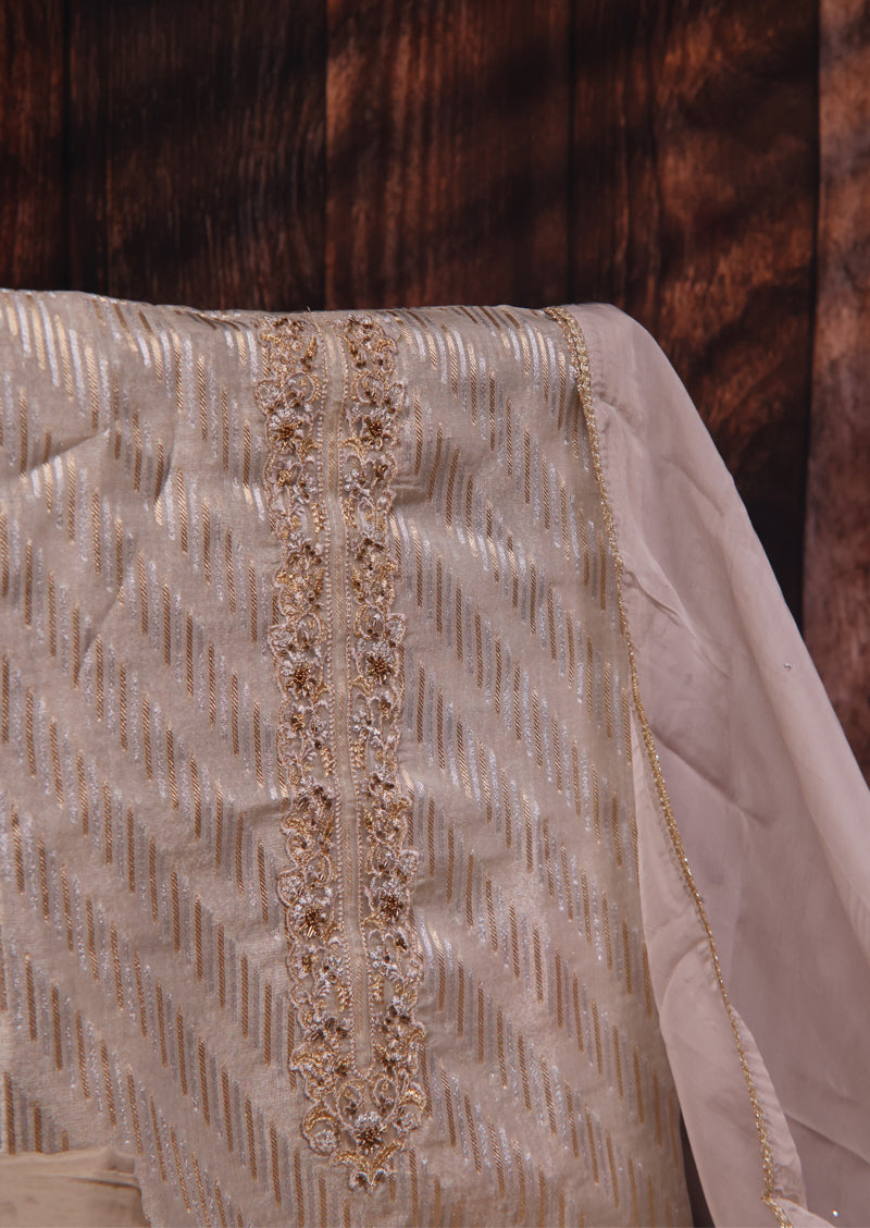 Silver Mist – Bemberg Silk Salwar Suit with Organza Dupatta