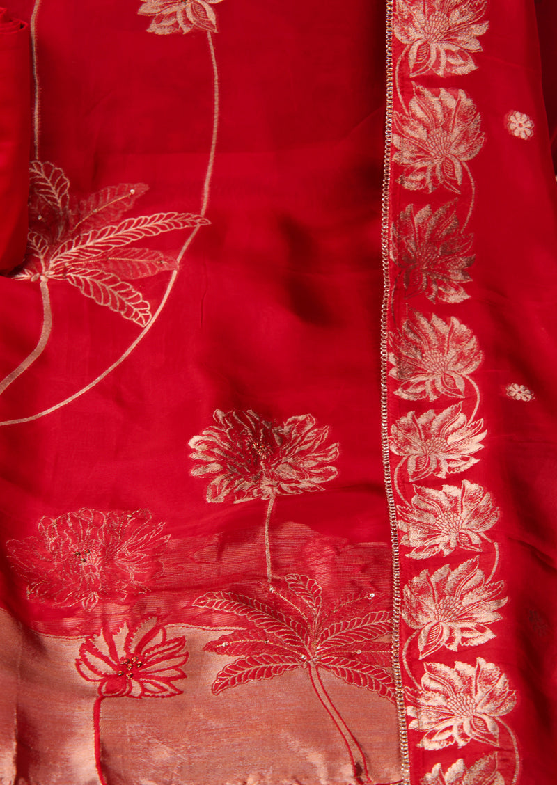 NADA – Bemberg Silk Salwar Suit with Gold Floral Jacquard and Handwork