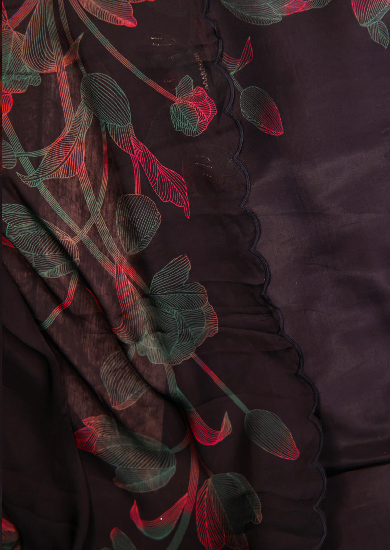 Midnight Bloom – Premium Organza Salwar Suit with Floral Design