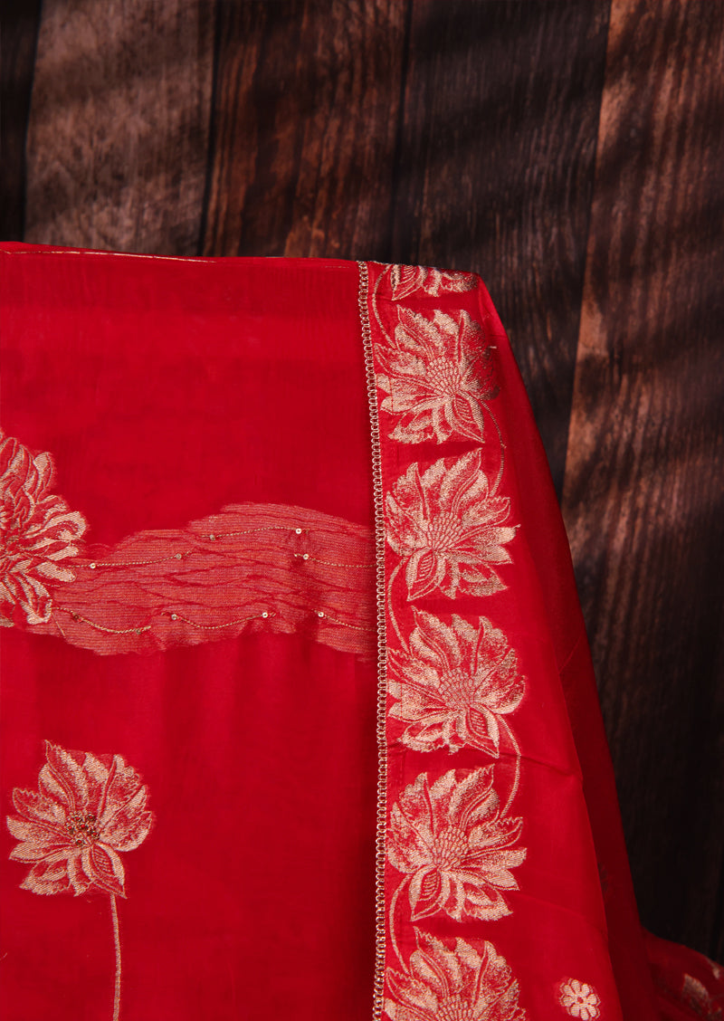 NADA – Bemberg Silk Salwar Suit with Gold Floral Jacquard and Handwork