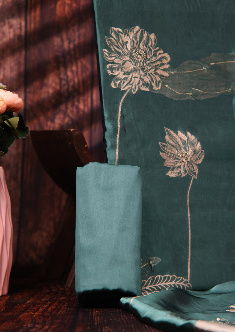 NADA – Bemberg Silk Salwar Suit with Gold Floral Jacquard and Handwork