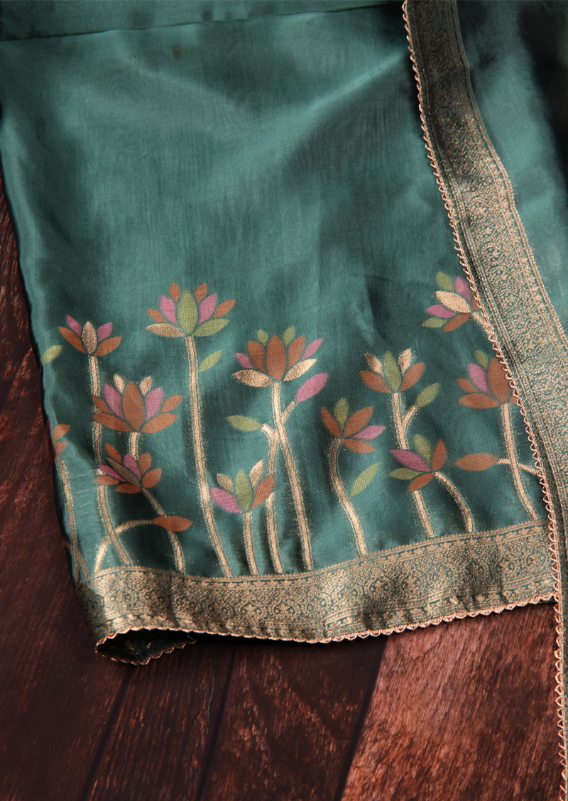 MINAKSHI – Bemberg Silk Handwork Suit with Checked Jacquard Dupatta