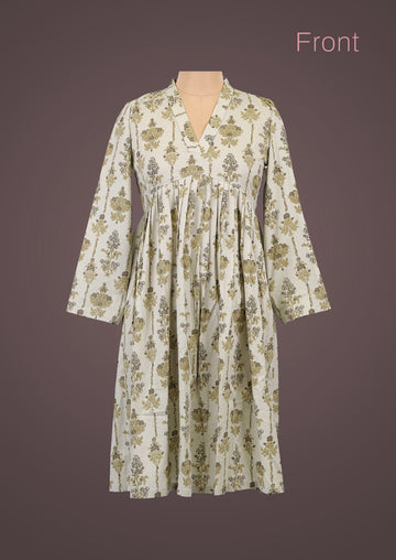 OLIVE ALIYA – Printed Pure Cotton Aliya Cut Kurti
