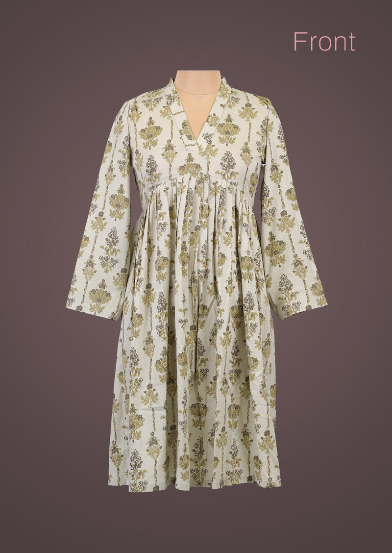 OLIVE ALIYA – Printed Pure Cotton Aliya Cut Kurti