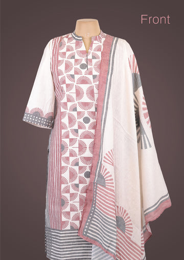 RIYA SUN - Organic Khadi Cotton Salwar Set with Natural Dyed Prints and Cotton Dupatta
