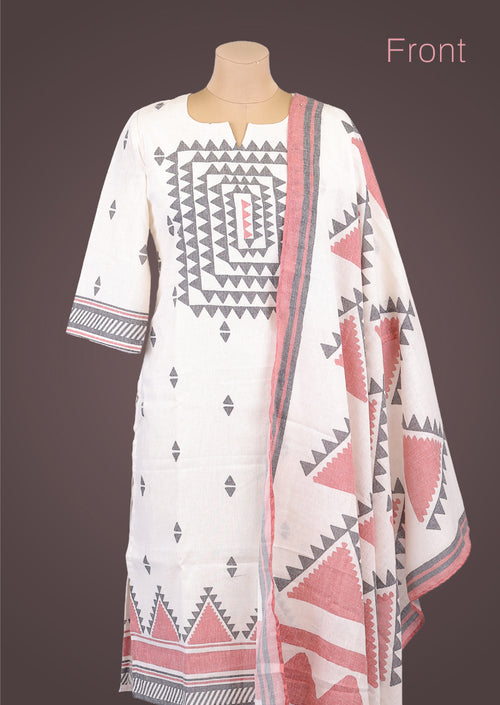 RIYA TRIANGLE – Organic Khadi Cotton Salwar Set with Printed Cotton Dupatta