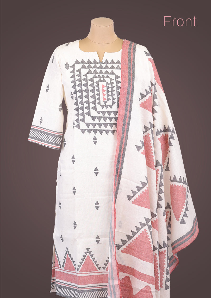 RIYA TRIANGLE – Organic Khadi Cotton Salwar Set with Printed Cotton Dupatta