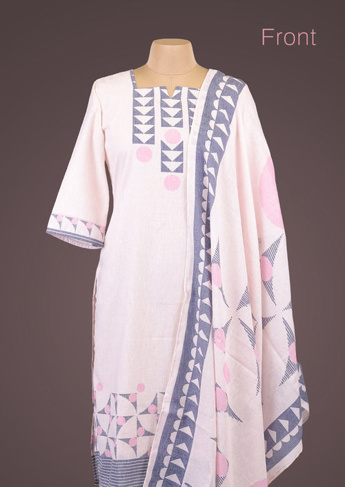 RIYA PINK - Organic Khadi Cotton Salwar Set with Printed Cotton Dupatta