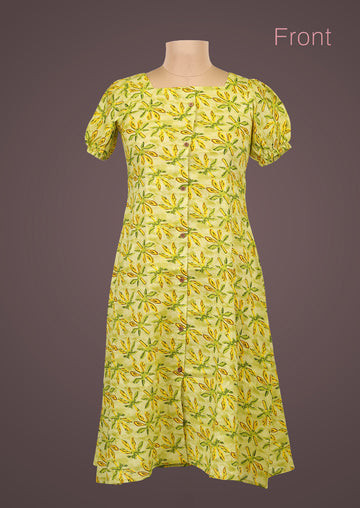 CORAL – Printed Pure Cotton Dress with Puffed Sleeves