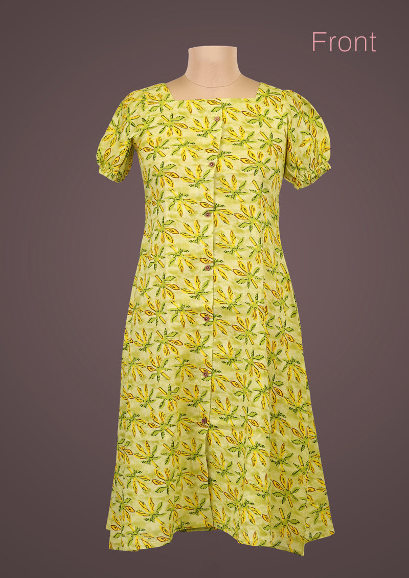 CORAL – Printed Pure Cotton Dress with Puffed Sleeves