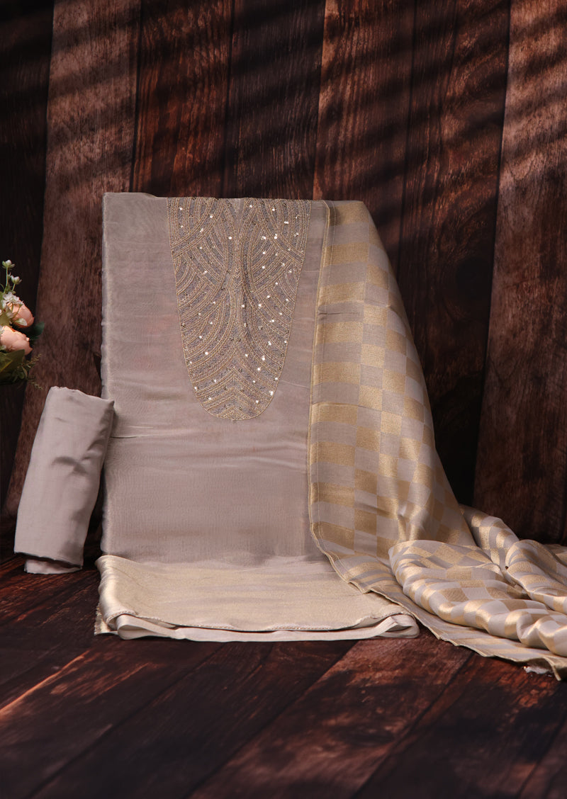 JOVINA – Bemberg Silk Handwork Suit with Checked Jacquard Dupatta