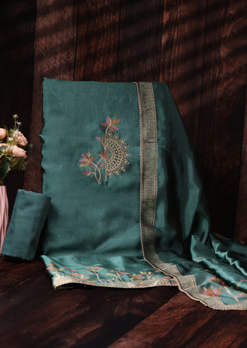 MINAKSHI – Bemberg Silk Handwork Suit with Checked Jacquard Dupatta