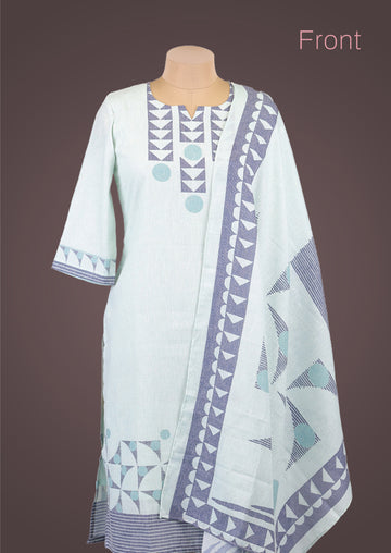 RIYA BLUE - Organic Khadi Cotton Salwar Set with Natural Dyed Prints and Cotton Dupatta