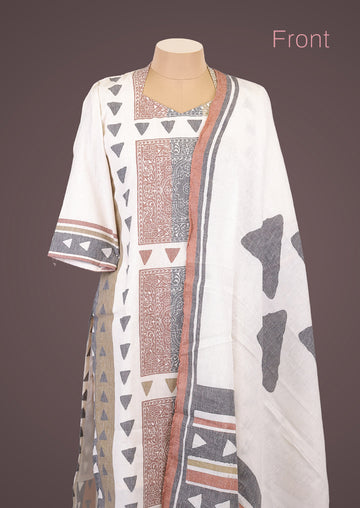 RIYA SQUARE – Organic Khadi Cotton Salwar Set with Printed Cotton Dupatta