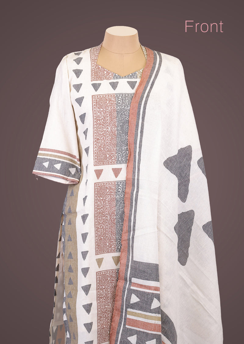 RIYA SQUARE – Organic Khadi Cotton Salwar Set with Printed Cotton Dupatta