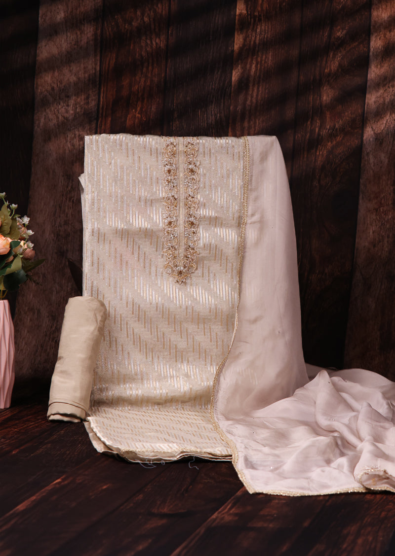 Silver Mist – Bemberg Silk Salwar Suit with Organza Dupatta
