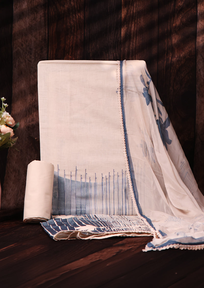 BEIGE BLUE – Premium Cotton Salwar Suit with Indigo Prints and Chiffon Dupatta