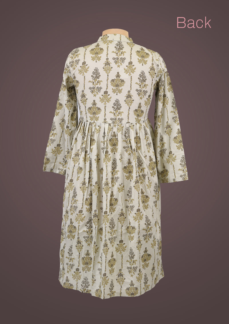 OLIVE ALIYA – Printed Pure Cotton Aliya Cut Kurti