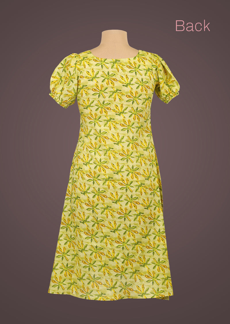 CORAL – Printed Pure Cotton Dress with Puffed Sleeves