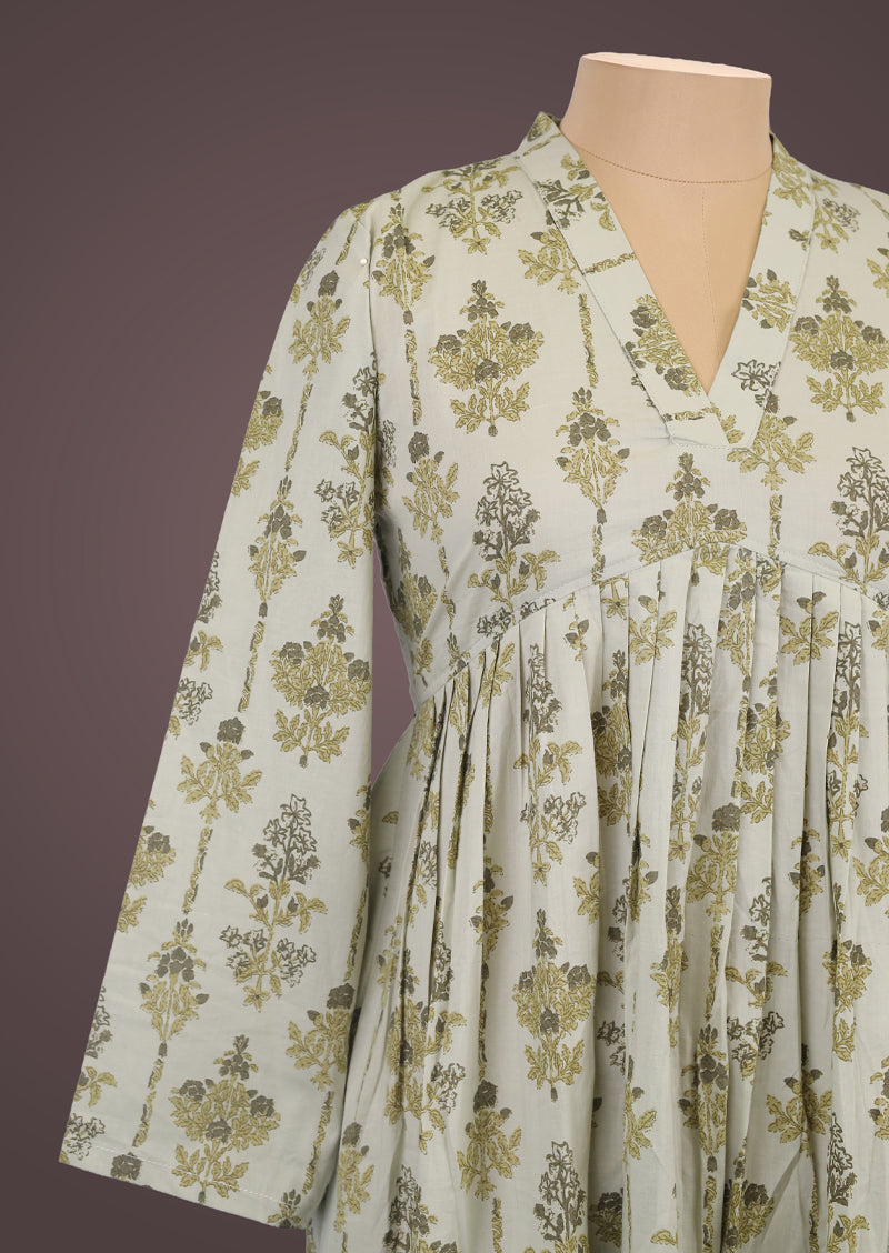 OLIVE ALIYA – Printed Pure Cotton Aliya Cut Kurti