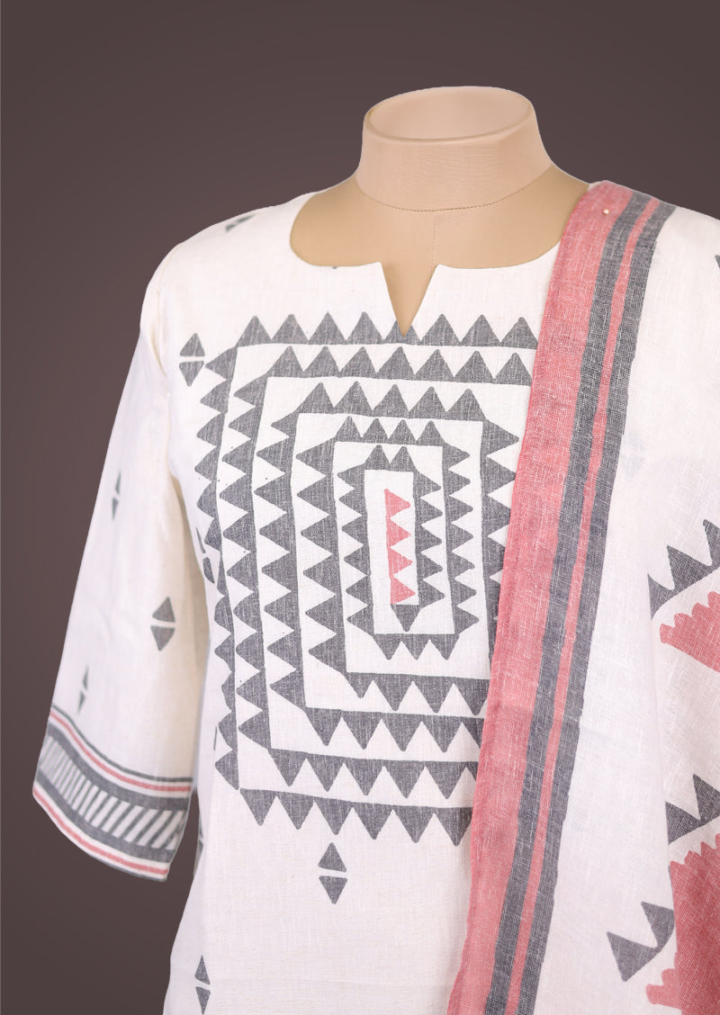 RIYA TRIANGLE – Organic Khadi Cotton Salwar Set with Printed Cotton Dupatta