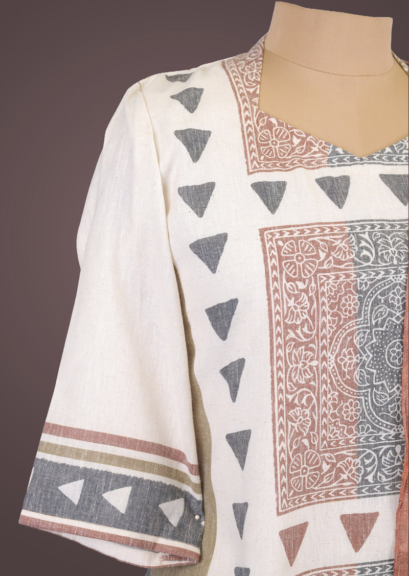 RIYA SQUARE – Organic Khadi Cotton Salwar Set with Printed Cotton Dupatta