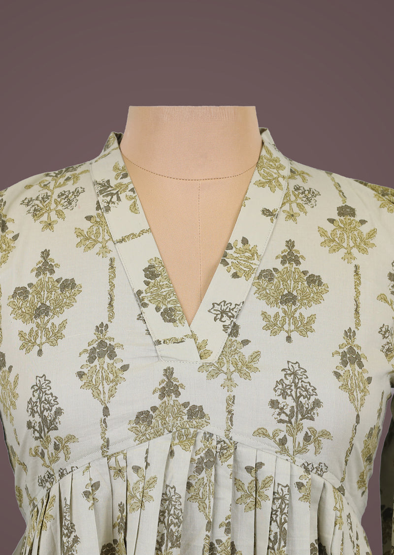 OLIVE ALIYA – Printed Pure Cotton Aliya Cut Kurti