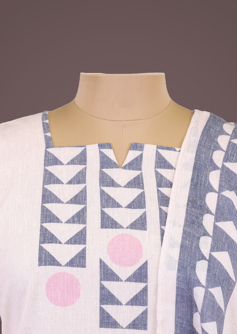 RIYA PINK - Organic Khadi Cotton Salwar Set with Printed Cotton Dupatta