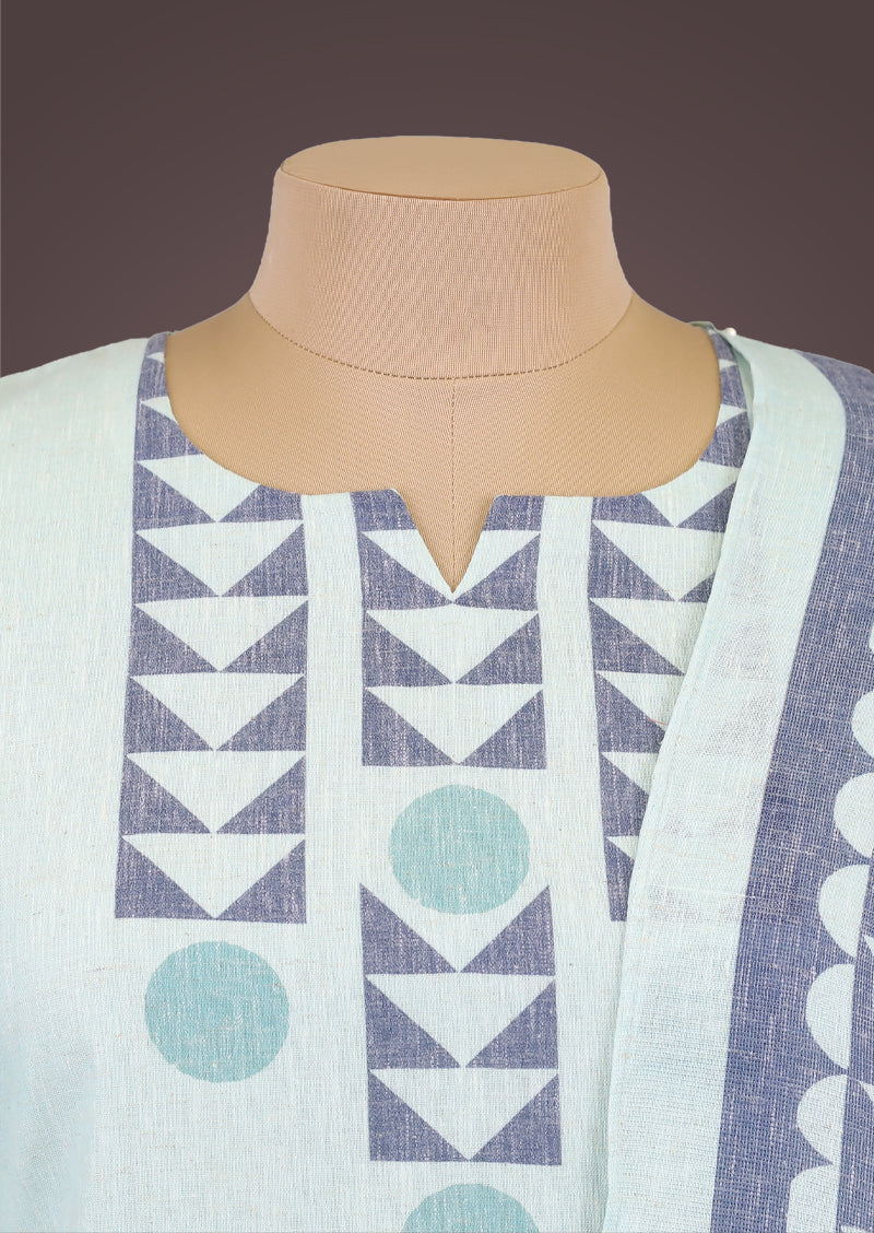 RIYA BLUE - Organic Khadi Cotton Salwar Set with Natural Dyed Prints and Cotton Dupatta