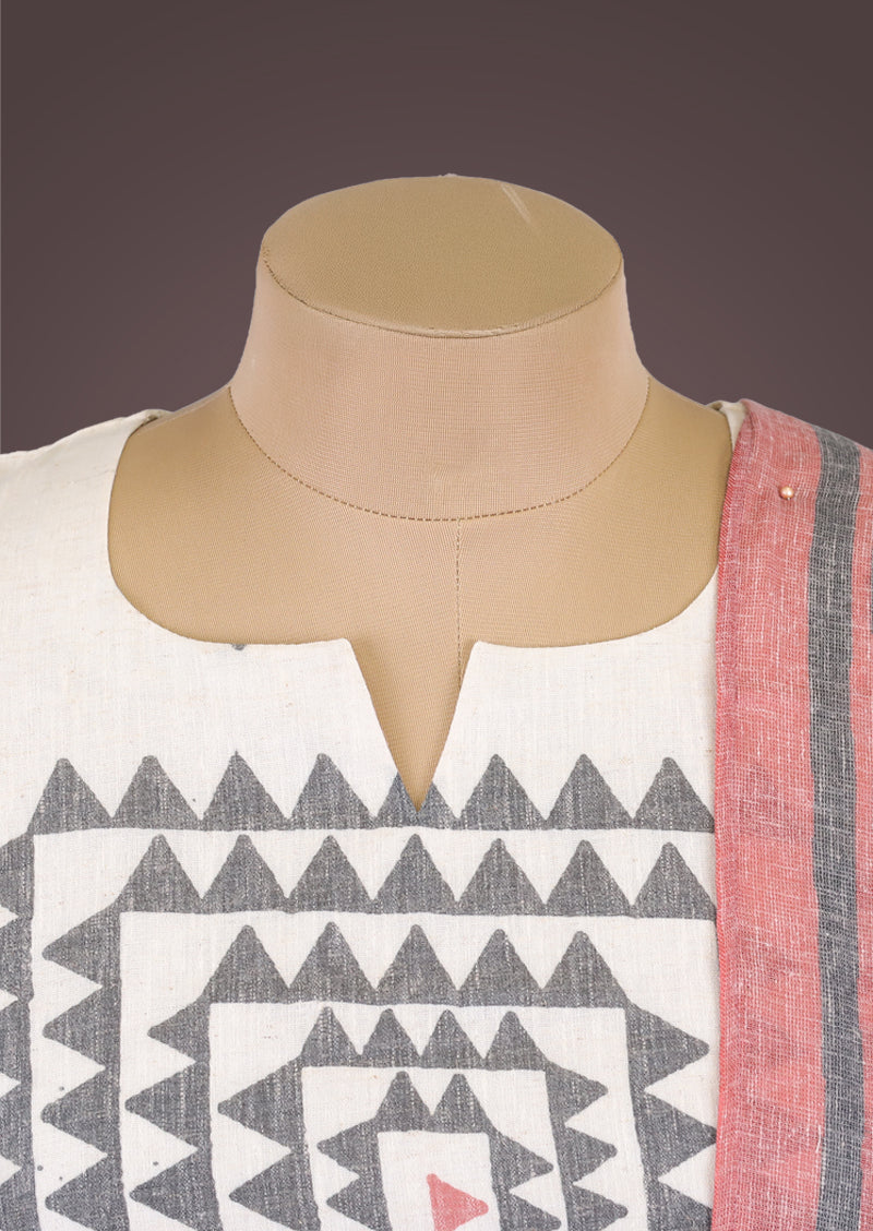 RIYA TRIANGLE – Organic Khadi Cotton Salwar Set with Printed Cotton Dupatta