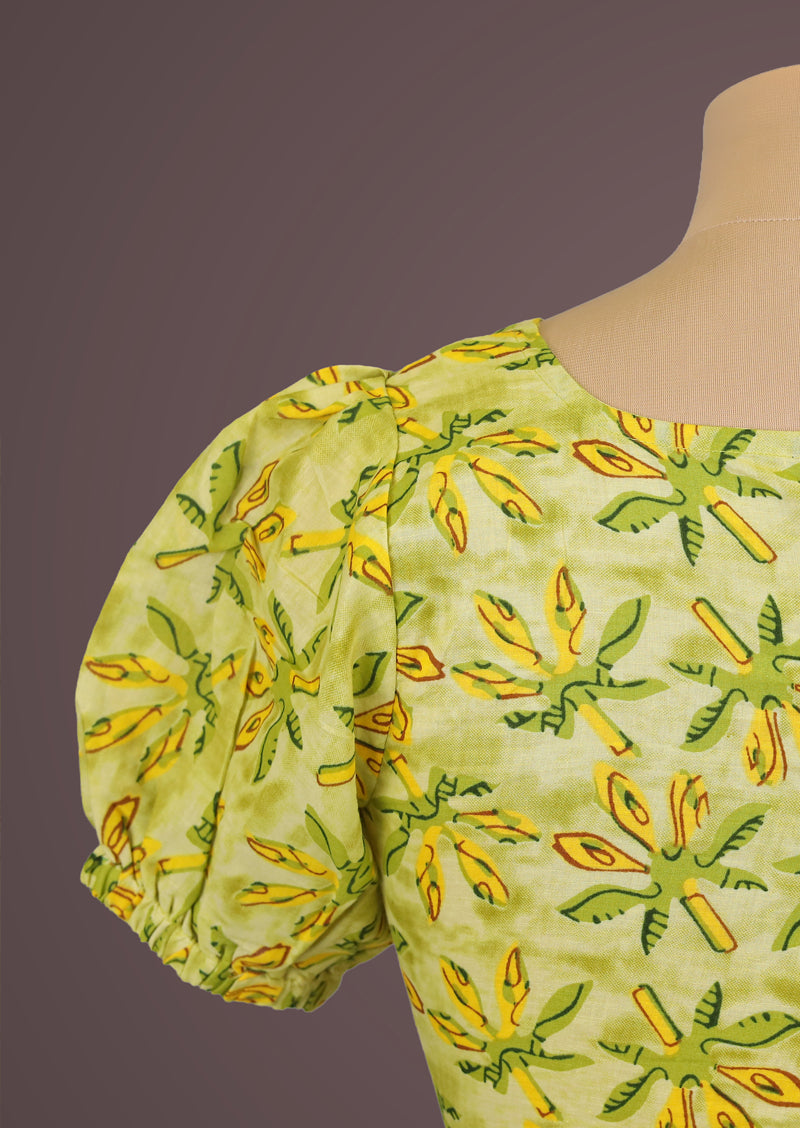 CORAL – Printed Pure Cotton Dress with Puffed Sleeves