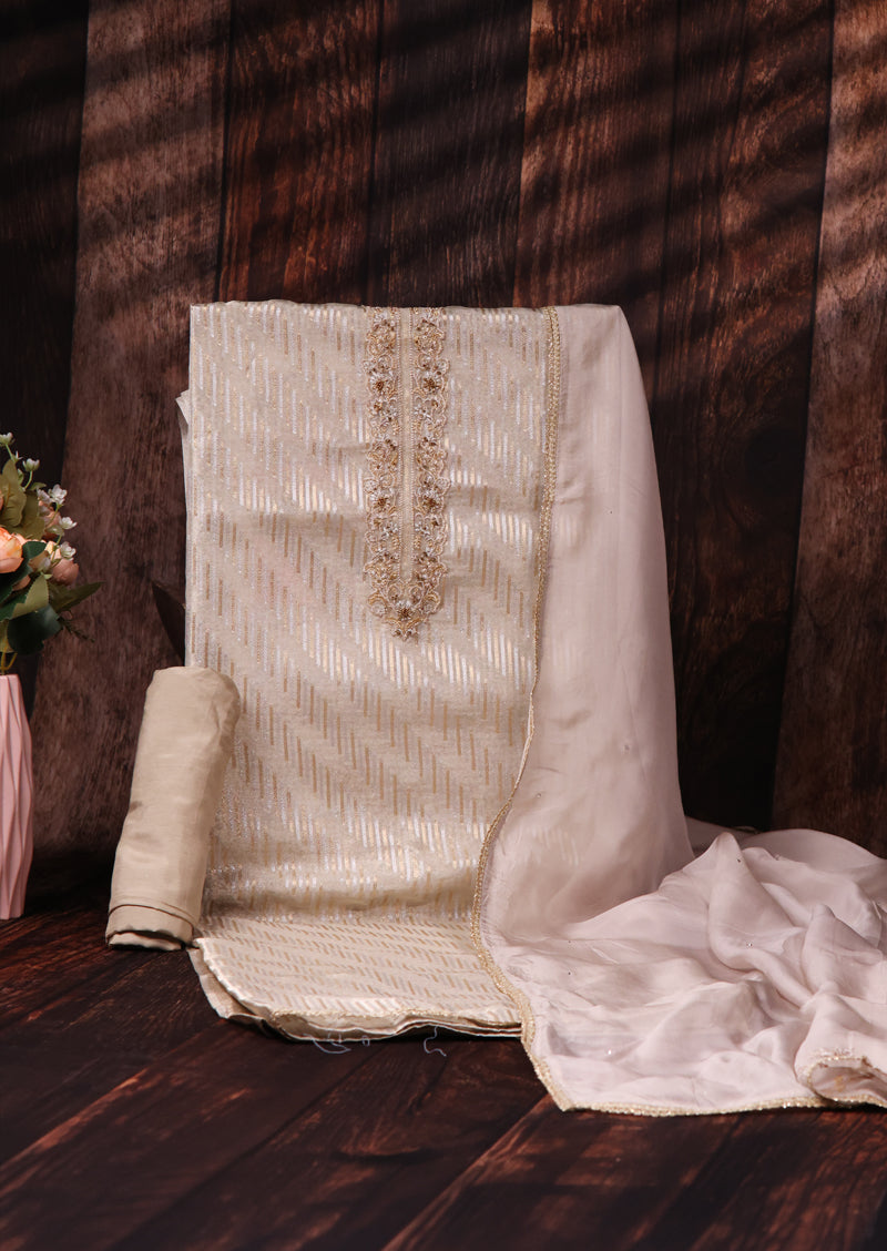 Silver Mist – Bemberg Silk Salwar Suit with Organza Dupatta